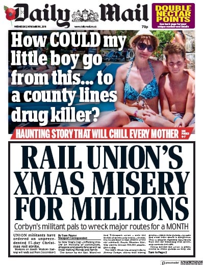 Daily Mail Newspaper Front Page (UK) for 6 November 2019