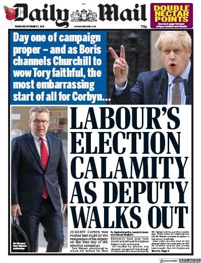 Daily Mail Newspaper Front Page (UK) for 7 November 2019