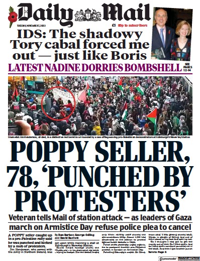 Daily Mail Newspaper Front Page (UK) for 7 November 2023