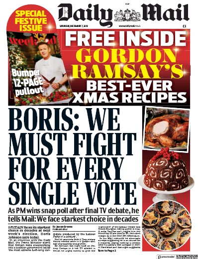 Daily Mail Newspaper Front Page (UK) for 7 December 2019