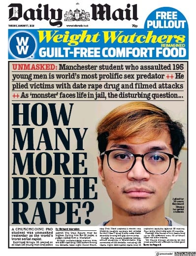 Daily Mail Newspaper Front Page (UK) for 7 January 2020