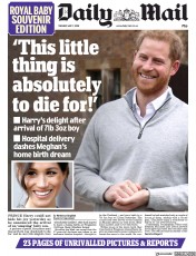 Daily Mail (UK) Newspaper Front Page for 7 May 2019