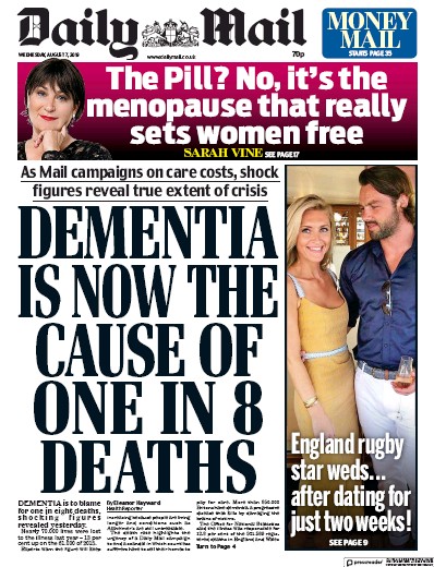 Daily Mail Newspaper Front Page (UK) for 7 August 2019