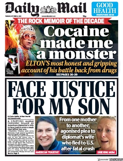 Daily Mail Newspaper Front Page (UK) for 8 October 2019
