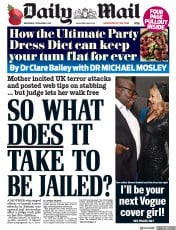 Daily Mail (UK) Newspaper Front Page for 8 November 2017