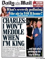 Daily Mail (UK) Newspaper Front Page for 8 November 2018
