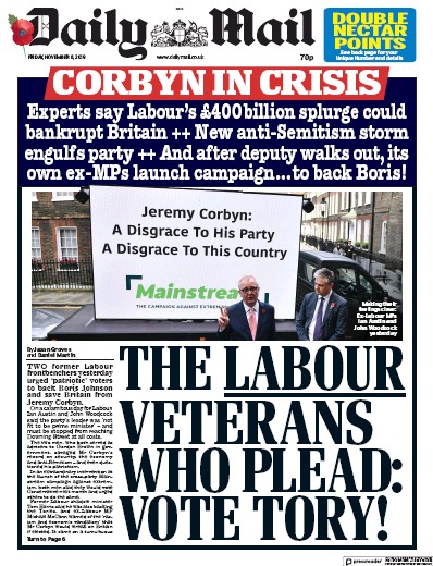 Daily Mail Newspaper Front Page (UK) for 8 November 2019
