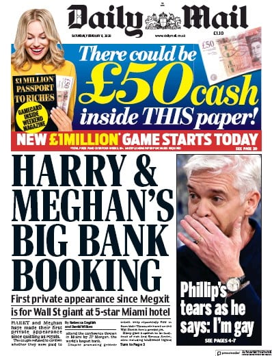 Daily Mail Newspaper Front Page (UK) for 8 February 2020