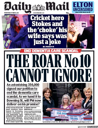 Daily Mail Newspaper Front Page (UK) for 9 October 2019