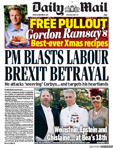 Daily Mail Newspaper Front Page (UK) for 9 December 2019