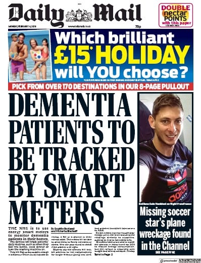 Daily Mail Newspaper Front Page (UK) for 9 February 2019