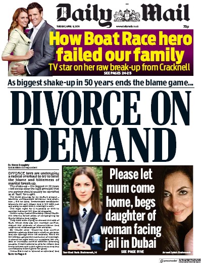 Daily Mail Newspaper Front Page (UK) for 9 April 2019