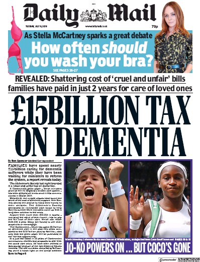 Daily Mail Newspaper Front Page (UK) for 9 July 2019
