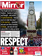 Daily Mirror (UK) Newspaper Front Page for 10 November 2023