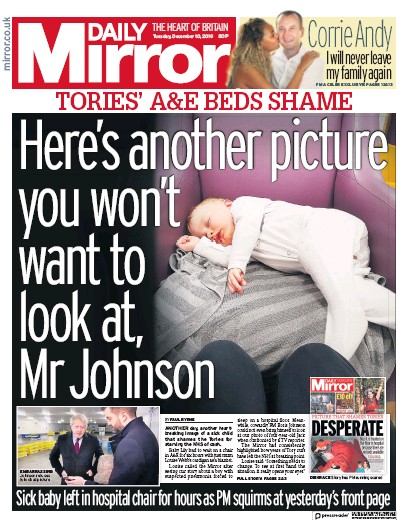 Daily Mirror Newspaper Front Page (UK) for 10 December 2019