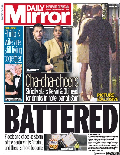 Daily Mirror Newspaper Front Page (UK) for 10 February 2020
