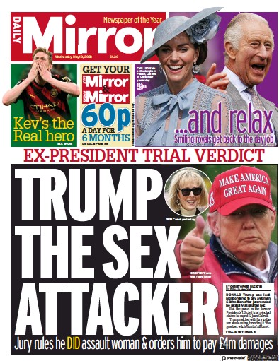 Daily Mirror Newspaper Front Page (UK) for 10 May 2023