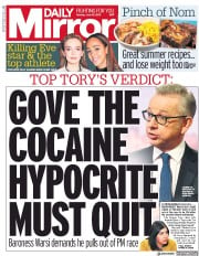 Daily Mirror (UK) Newspaper Front Page for 10 June 2019