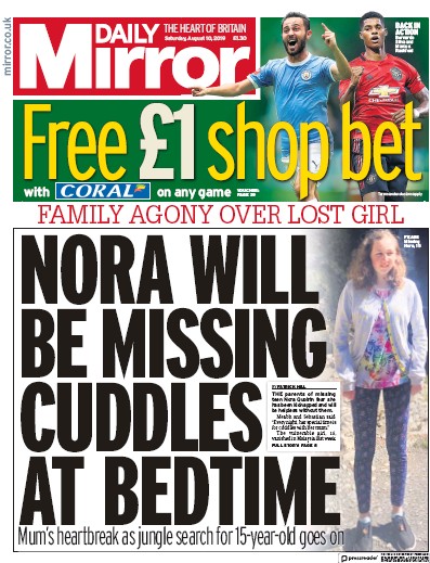 Daily Mirror Newspaper Front Page (UK) for 10 August 2019
