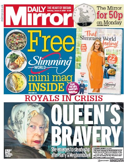 Daily Mirror Newspaper Front Page (UK) for 11 January 2020