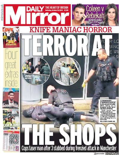 Daily Mirror Newspaper Front Page (UK) for 12 October 2019