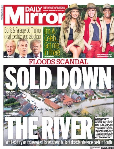 Daily Mirror Newspaper Front Page (UK) for 12 November 2019