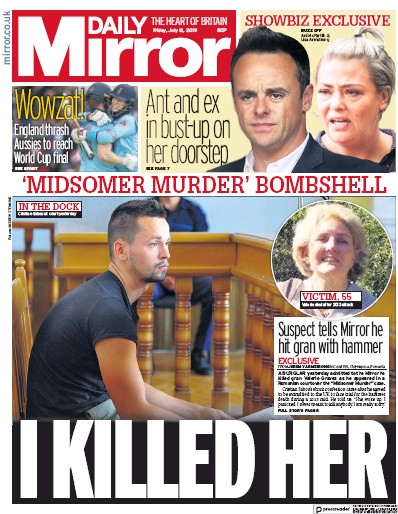 Daily Mirror Newspaper Front Page (UK) for 12 July 2019
