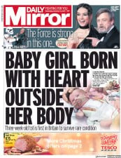 Daily Mirror (UK) Newspaper Front Page for 13 December 2017