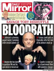 Daily Mirror (UK) Newspaper Front Page for 14 February 2020