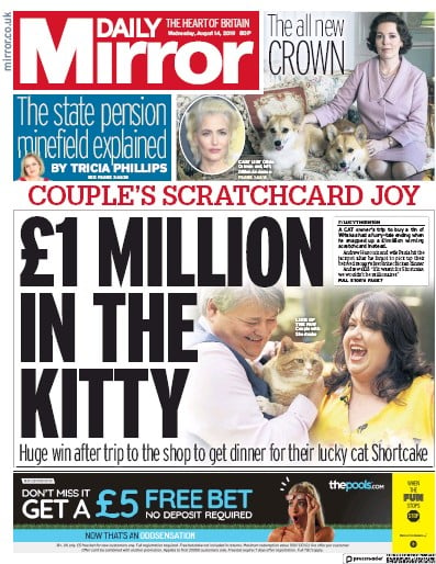 Daily Mirror Newspaper Front Page (UK) for 14 August 2019
