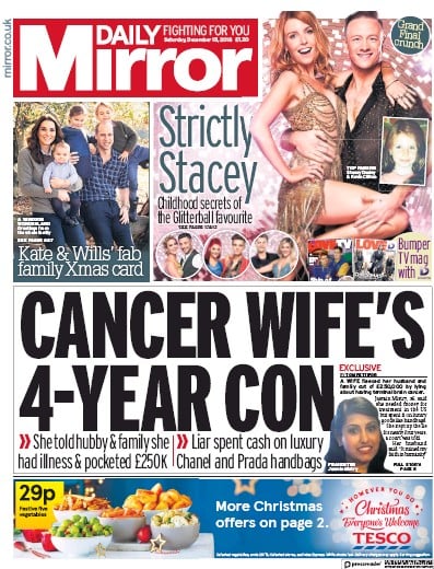 Daily Mirror Newspaper Front Page (UK) for 15 December 2018