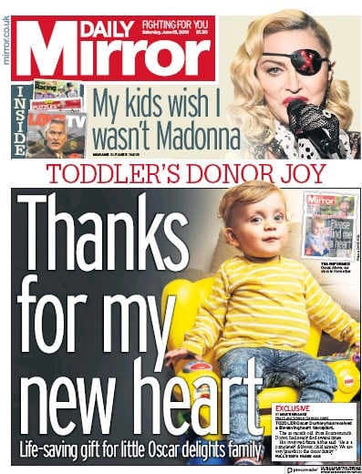Daily Mirror Newspaper Front Page (UK) for 15 June 2019