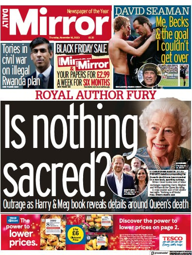 Daily Mirror Newspaper Front Page (UK) for 16 November 2023
