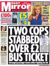 Daily Mirror Newspaper Front Page (UK) for 16 December 2010