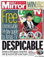 Daily Mirror (UK) Newspaper Front Page for 16 December 2017