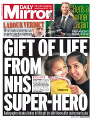 Daily Mirror (UK) Newspaper Front Page for 16 December 2019