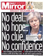 Daily Mirror (UK) Newspaper Front Page for 16 January 2019