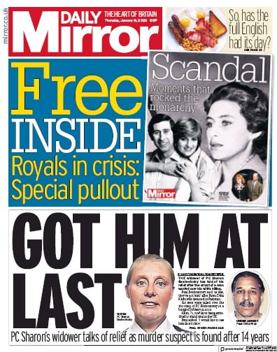 Daily Mirror Newspaper Front Page (UK) for 16 January 2020