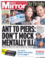 Daily Mirror (UK) Newspaper Front Page for 16 February 2019