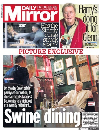 Daily Mirror Newspaper Front Page (UK) for 17 November 2018