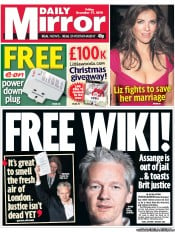 Daily Mirror (UK) Newspaper Front Page for 17 December 2010