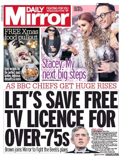 Daily Mirror Newspaper Front Page (UK) for 17 December 2018