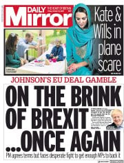 Daily Mirror (UK) Newspaper Front Page for 18 October 2019
