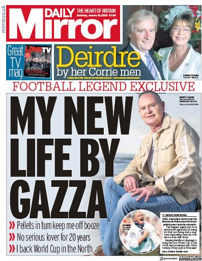 Daily Mirror Newspaper Front Page (UK) for 18 January 2020