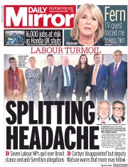 Daily Mirror (UK) Newspaper Front Page for 19 February 2019