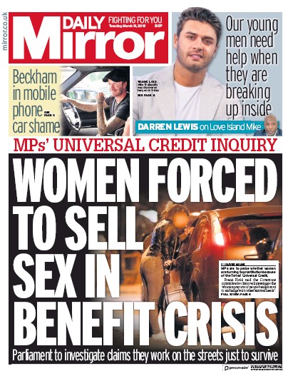 Daily Mirror Newspaper Front Page (UK) for 19 March 2019
