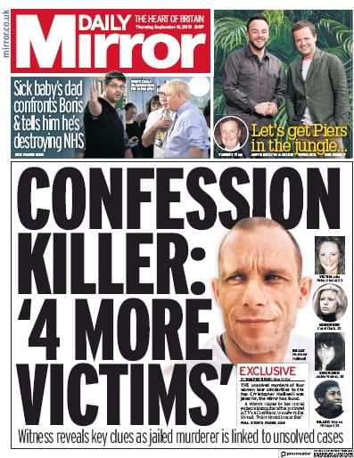 Daily Mirror Newspaper Front Page (UK) for 19 September 2019