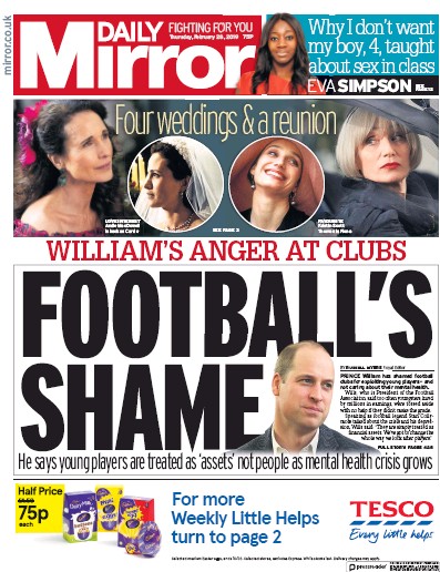 Daily Mirror Newspaper Front Page (UK) for 1 March 2019