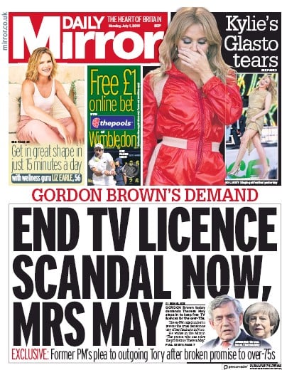 Daily Mirror Newspaper Front Page (UK) for 1 July 2019