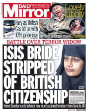 Daily Mirror (UK) Newspaper Front Page for 20 February 2019